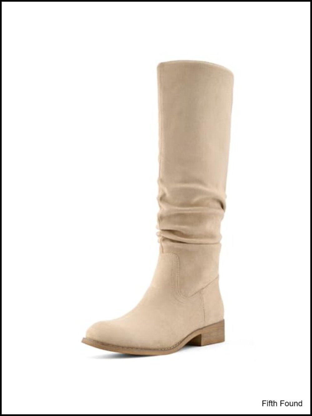 Faux Suede Knee High Boots Pointed Toe Slouch Low Heel Side Zip